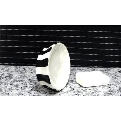 Tuscany Embossed Hand Painted Ceramic 4-Piece Bathroom Accessories Set in Striped White/Black with Premium Texture and Elegant