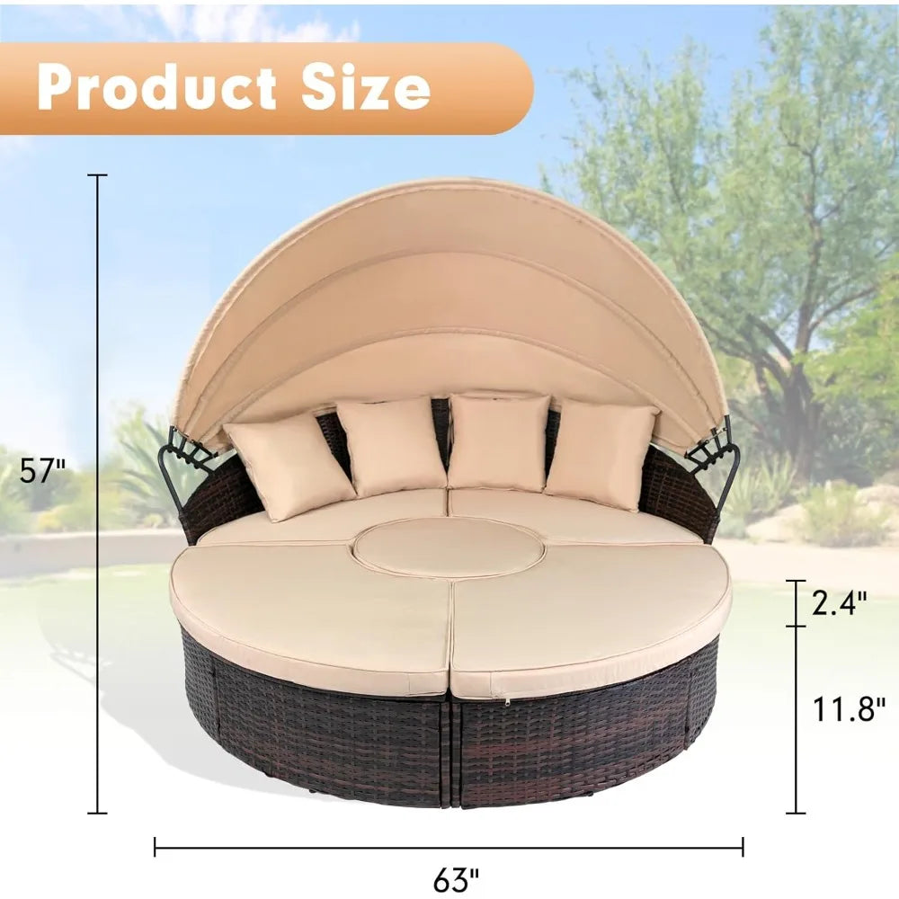 DAFIFY Outdoor Patio Daybed With Retractable Canopy Wicker Rattan Set