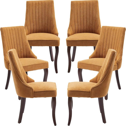 Velvet Upholstered Dining Chairs Set of 6 Mid Century Wood Legs Kitchen Room Easy Assembly Beige 6pcs,Customized
