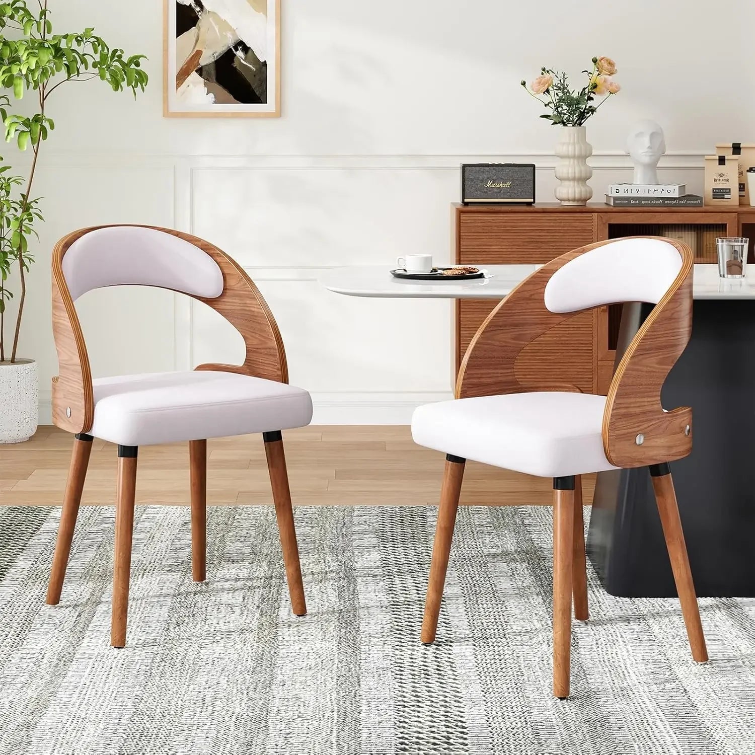 Modern Wood Dining Chairs Set of 4 Upholstered with Curved Backrest for Kitchen Dining Room Living Room, Customized
