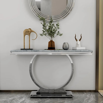 Gold Console Table, 50 Inch Glam White and Gold Entryway Table with U-Shaped Base, Polished Gold Entrance Table, Customized