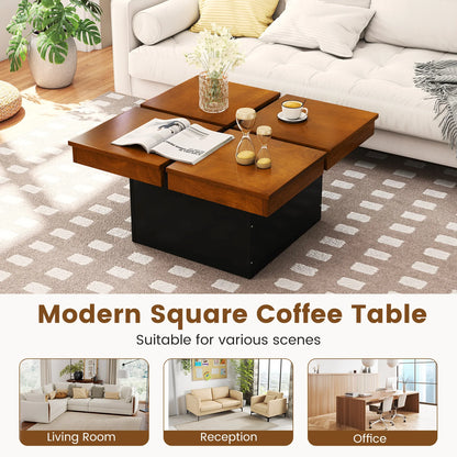 HOMASIS Square Coffee Table With Solid Wood Veneered Split Top