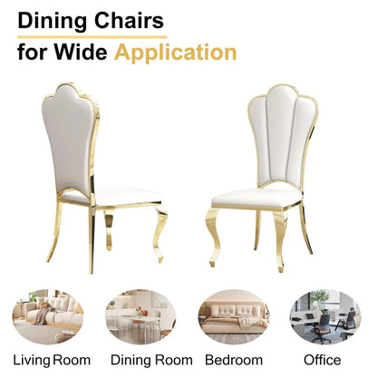 Modern Dining Chair Set of 4, Retro Luxury Leather Dining Room Chairs, Upholstered White Dining Chairs with Gold, Customized