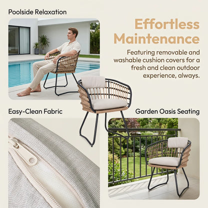 Outdoor Wicker Dining Chairs Set of 2, Patio Dining Chairs with Cushions, Rattan Dining Armchairs for Lawn, Garden, Poolside, Backyard, Porch, Beige    RR