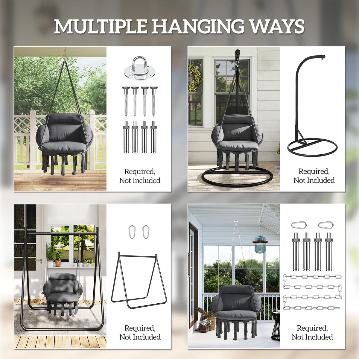 Outsunny Macrame Hanging Hammock Chair With Plush Cushion