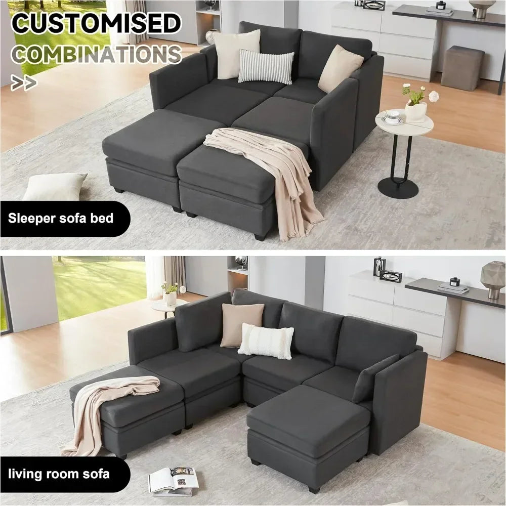 Modular Sectional Sofa with Storage, Convertible Modular Sofa Couch with Ottomans, U Shaped Sectional Couch for Living Room