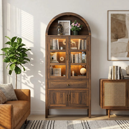 Cottinch Arched Wood Cabinet With Adjustable Shelves and LED Lighting