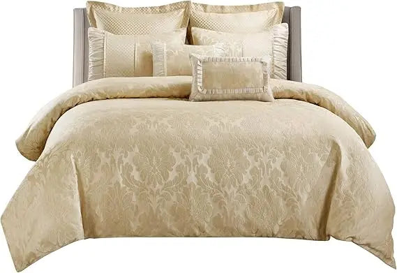 Wholesalebeddings 7pc Duvet Cover Set (Sara Jacquard Cotton Blend) King-California King, Multi-Tone of Beige