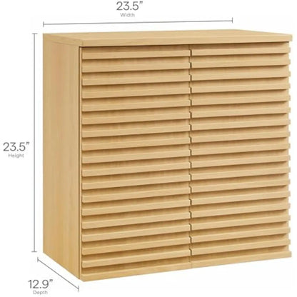 Render Oak Bathroom Cabinet Set – Freestanding Linen Unit + Wall-Mounted Storage Unit with Slatted Front Panels, Adjustable Inte