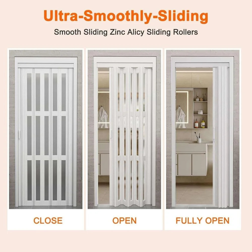 Accordion Folding Door 48-72" x 80", Upgraded Roller & Handle, Easy Install, White for Closet Pantry Room Divider