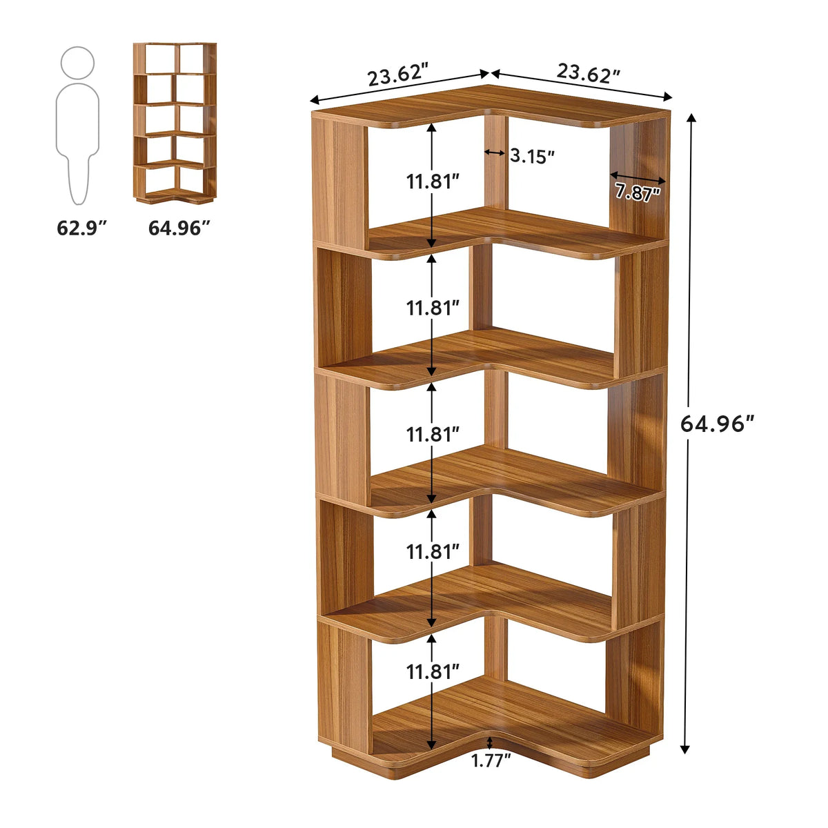 Tribesigns Industrial Corner Bookshelf with Anti Drop Panel