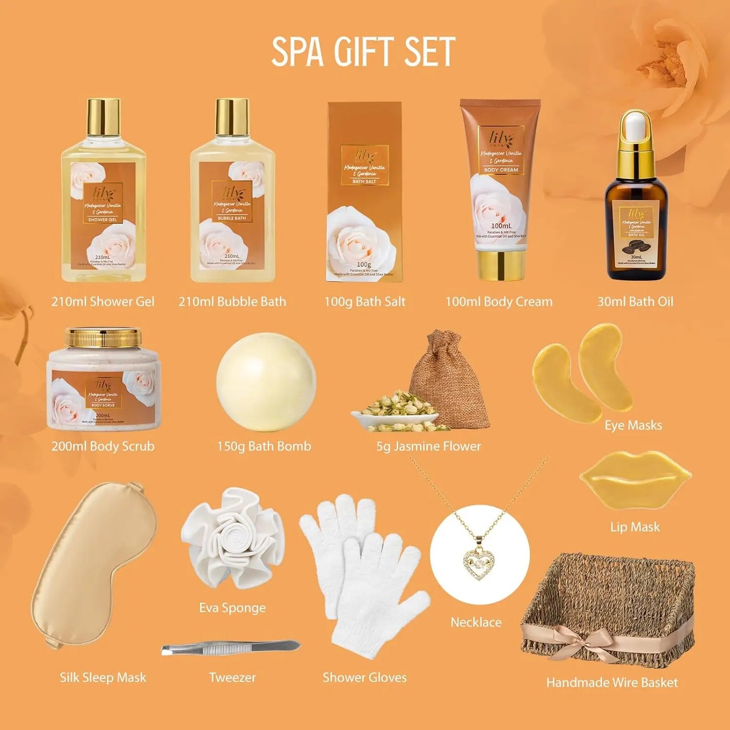 17-Piece Vanilla Bath & Body Gift Set for Women - Spa Basket with Luxurious Essentials, Perfect for Holidays and Self-Care