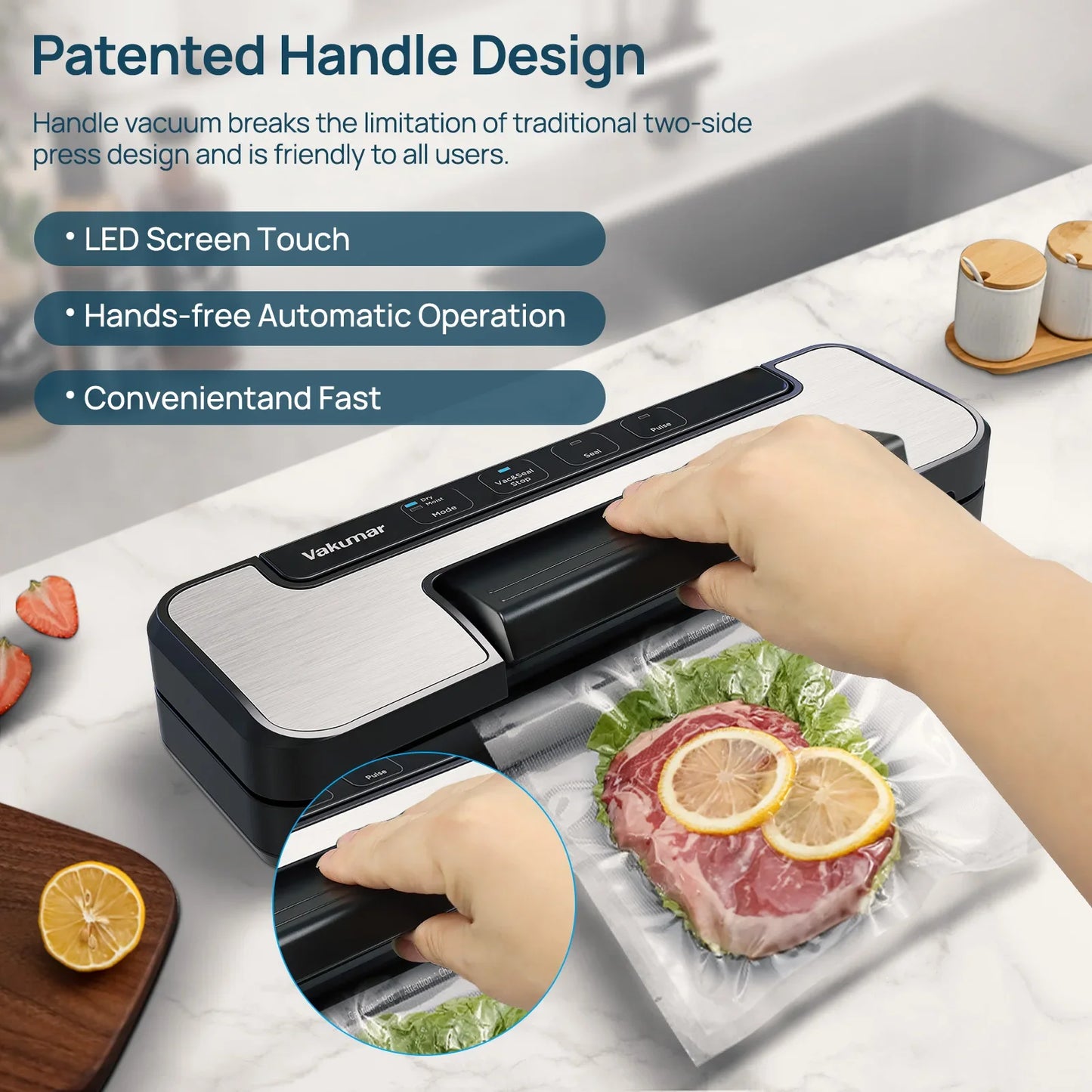Vakumar VH1506 vacuum sealer machine sous vide Handle type 80Kpa multifunctional and convenient vacume sealer Household