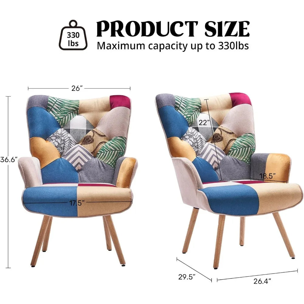 Living Room Accent Chair Modern High Back Arm Chair, Colorful Plaid Bohemian Style Chairs for Bedroom Waiting Room