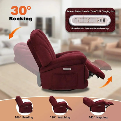 Dual Motor Power Swivel Rocker Recliner Chair for Living Room, Power Adjustable Backrest and Extended Footrest,, Customized