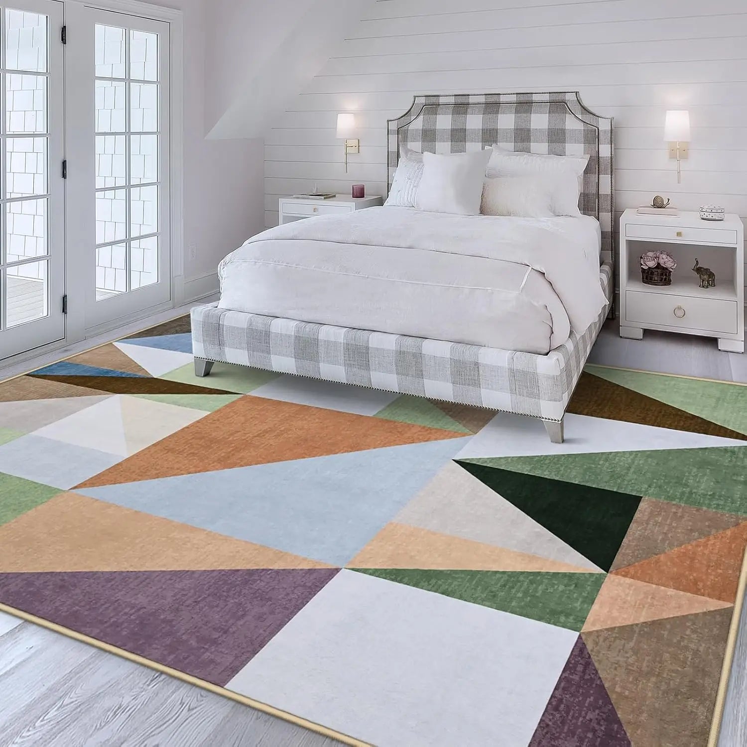 Geometric Patchwork Area Rug,Non-Slip Washable Rug for Bedroom, Soft Indoor Carpet for Entryway Dining Room Office Nursery Floor
