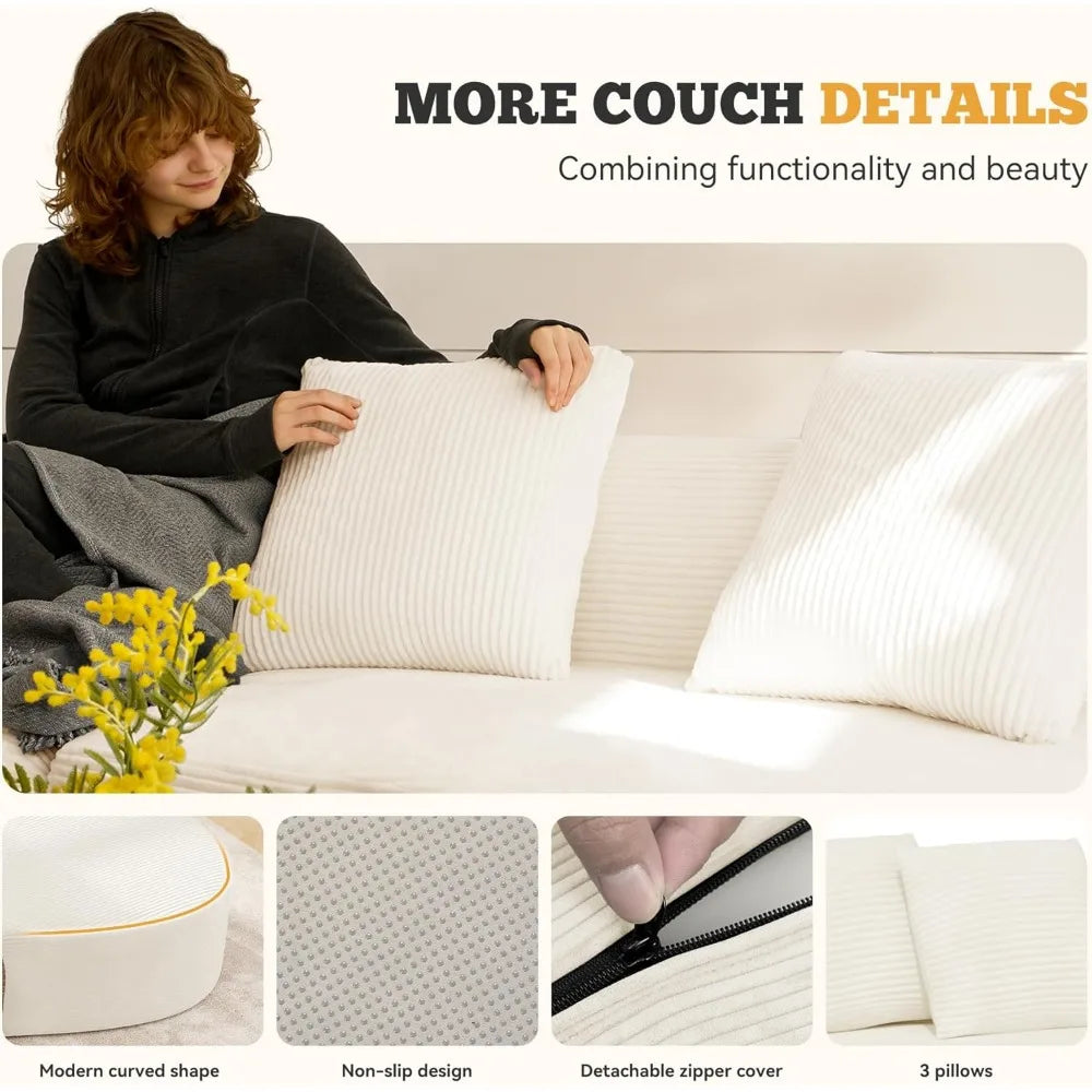 126" Oversized Modular Sectional Sofa, Modern Cloud Curved Couch with Deep Seat, Upholstered Corduroy Couches for Living Room, N