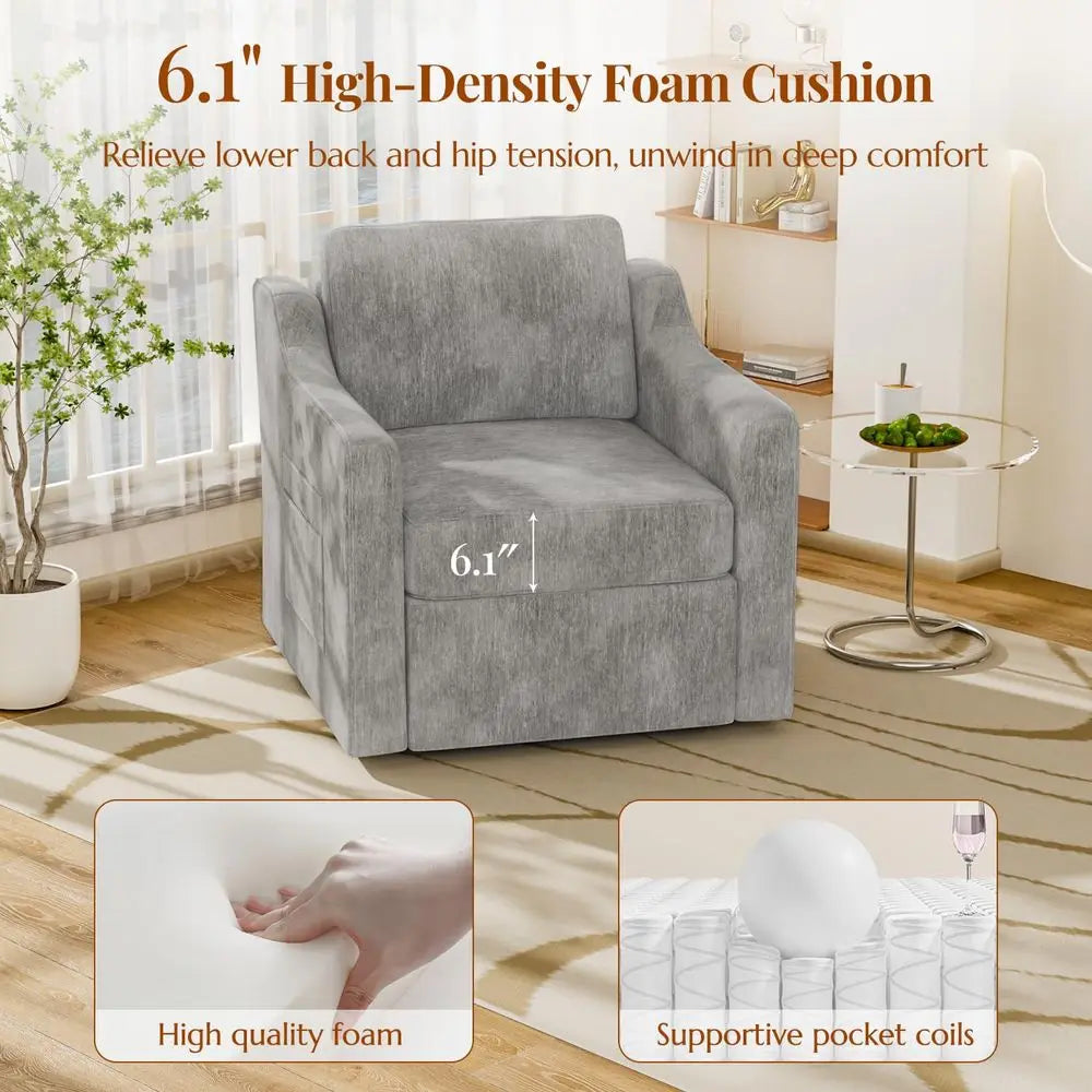 Swivel Accent Chair Set of 4, Large Comfy Reading Chairs, Accent Square Singleseat Armchair Upholstered Sofa for Reading, Nurse