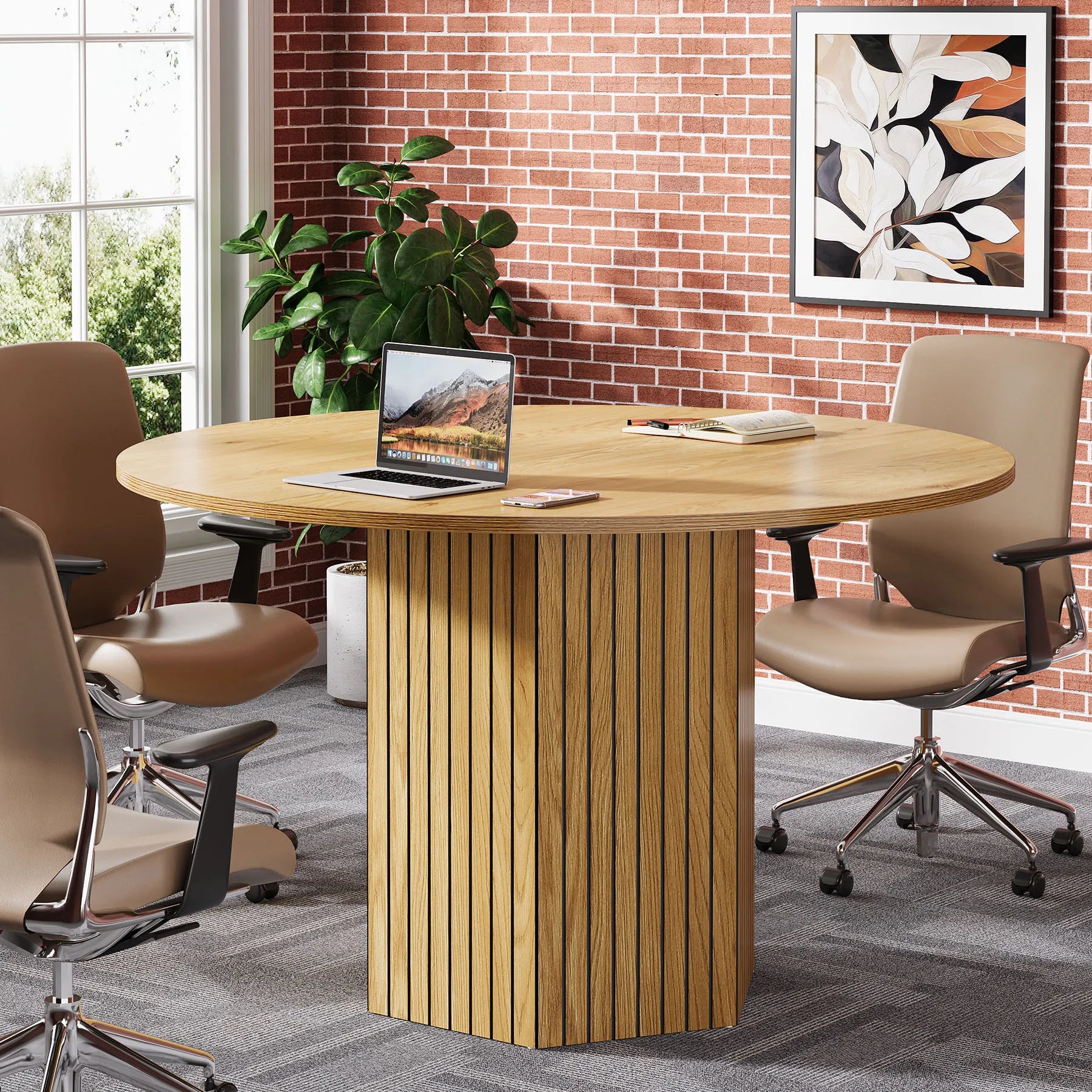 Tribesigns Round Conference Table, 47-Inch Wood Modern Meeting Table for 4-6 People for Conference Room, Meeting Room, Office, B
