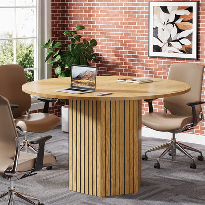 Tribesigns Round Conference Table, 47-Inch Wood Modern Meeting Table for 4-6 People for Conference Room, Meeting Room, Office, B
