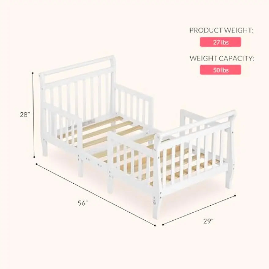 3-in-1 Convertible Toddler Bed in White, Low-to-Floor Design with Safety Rails, Baby Safety Alliance Certified