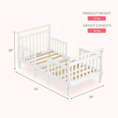 3-in-1 Convertible Toddler Bed in White, Low-to-Floor Design with Safety Rails, Baby Safety Alliance Certified