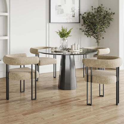 Set of 2 Upholstered Dining Arm Chairs, Bouclé Fabric Accent Chairs, Modern Armchairs with Cushioned Seat &amp; Back