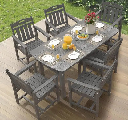 7-Piece Patio Table and Chairs Set with Umbrella Hole, All-Weather Patio Dining Sets for 6, Outdoor Dining Set