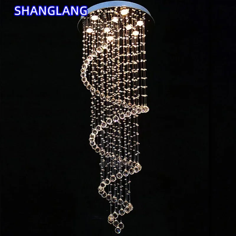 Modern LED K9 Crystal Chandelier Villa Luxury Crystal Chandelier Double Staircase Lamp Living Room Lights