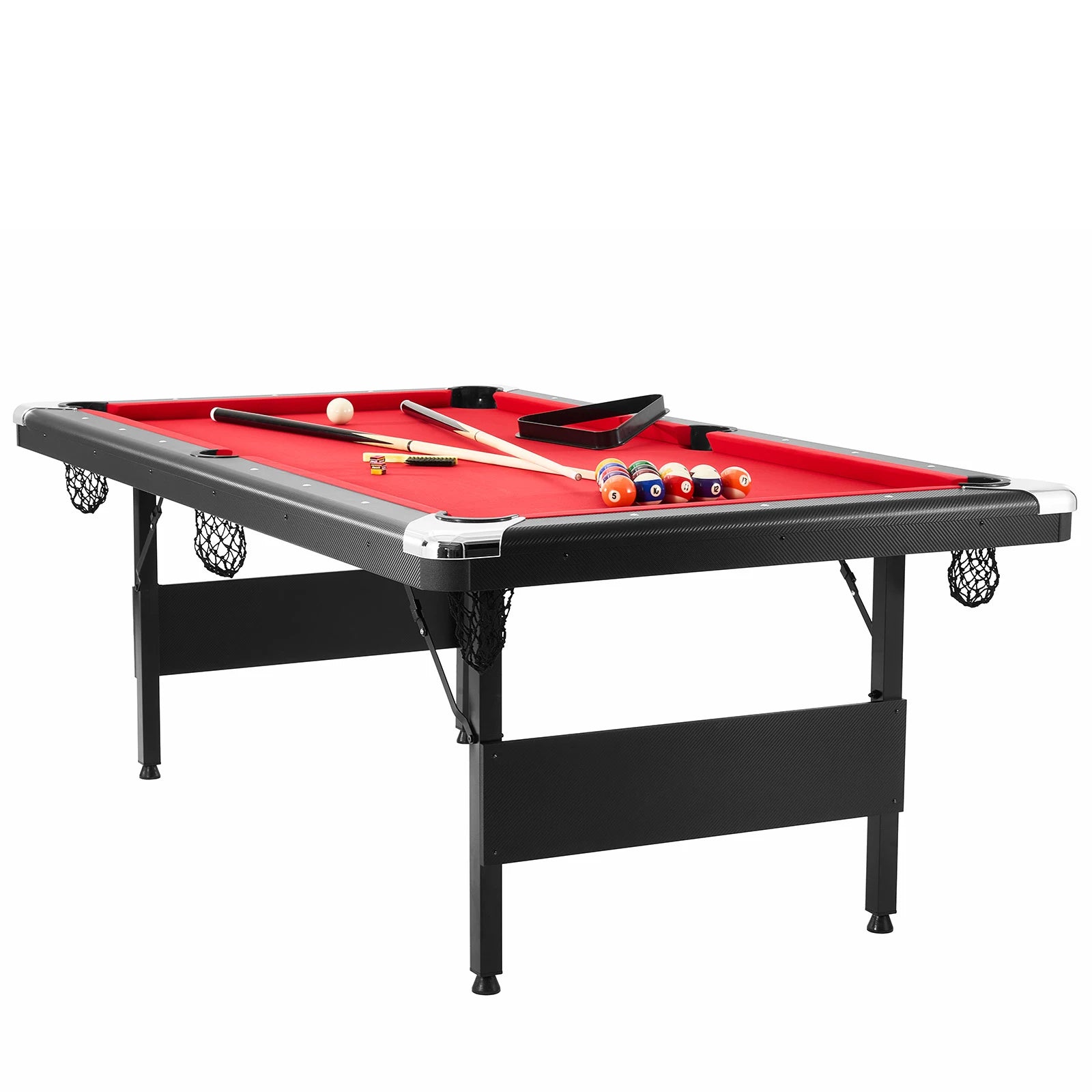 SucceBuy 6.3/7ft Billiard Table Pool Table Portable Foldable SpaceSaving Billiard Table Set Includes Balls Cues Chalks and Brush