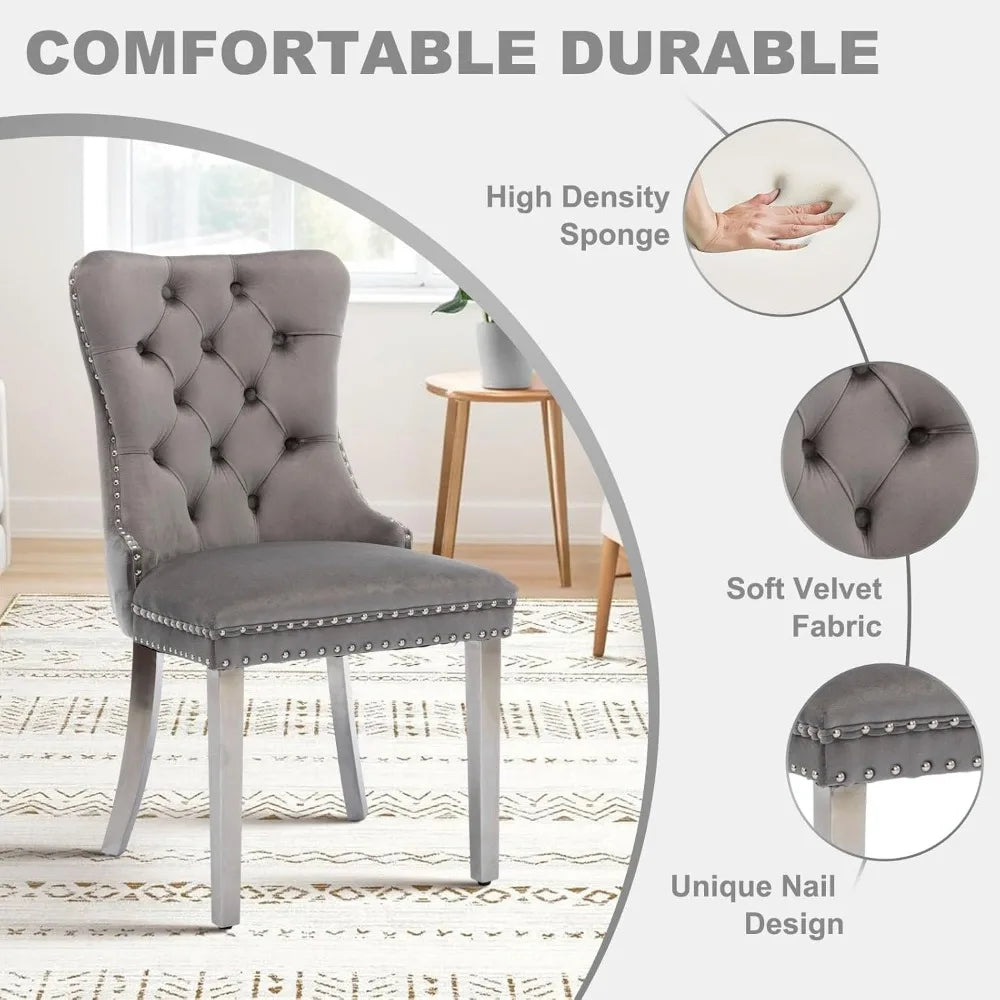 51 Inch Glass Dining Table Set for 4, Rectangular Glass Kitchen Table with 4 Upholstered Velvet Accent Chairs, 5 Piece Modern Di