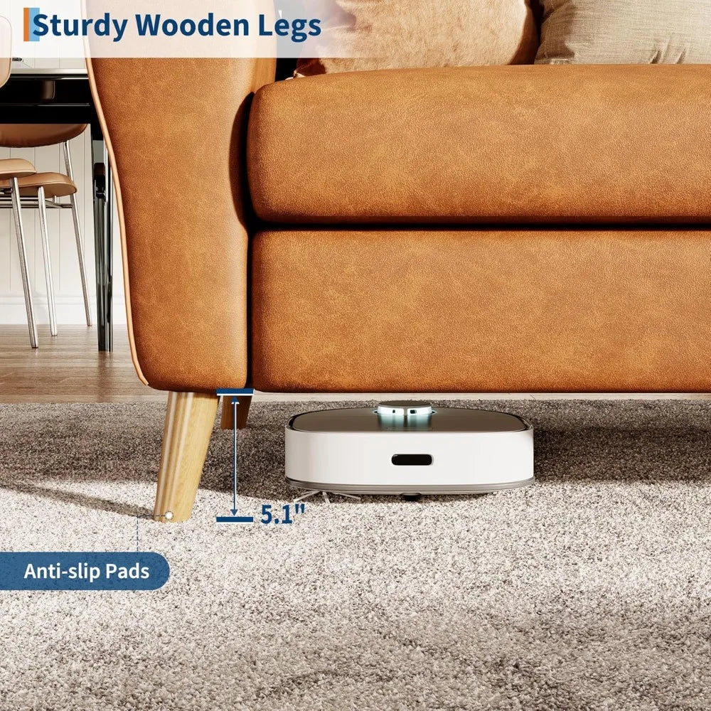 84 Inch Sofa Couch, Large 3-Seater Sofa w/Streamlined Armrests, PU Leather Loveseat Wood Feet, Comfy Couch for Living Room