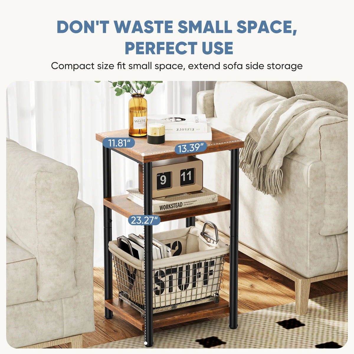MCQ 3 Tier End Table Set of 2 Living Room Coffee Tables Storage Shelf Nightstand with Adjustable Feet For Tea Dining Tables