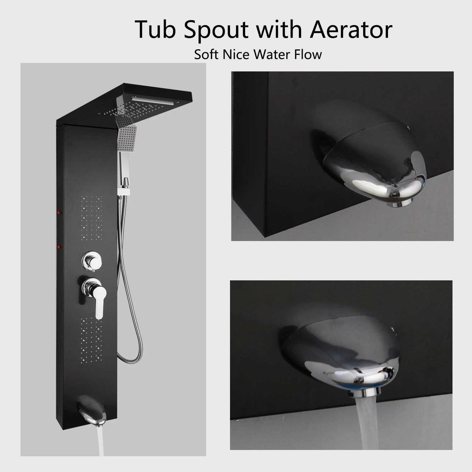 KEMAIDI Stainless Steel Shower Panel Tower System LED Shower Head 5-Function Faucet Rain Massage System with Body Jets Shower