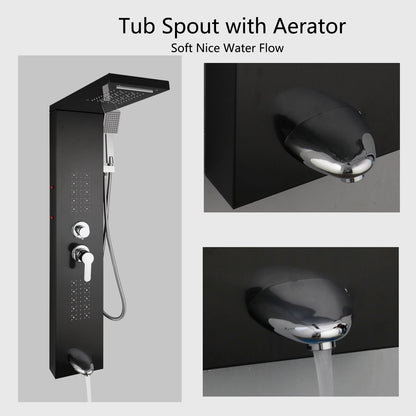 KEMAIDI Stainless Steel Shower Panel Tower System LED Shower Head 5-Function Faucet Rain Massage System with Body Jets Shower