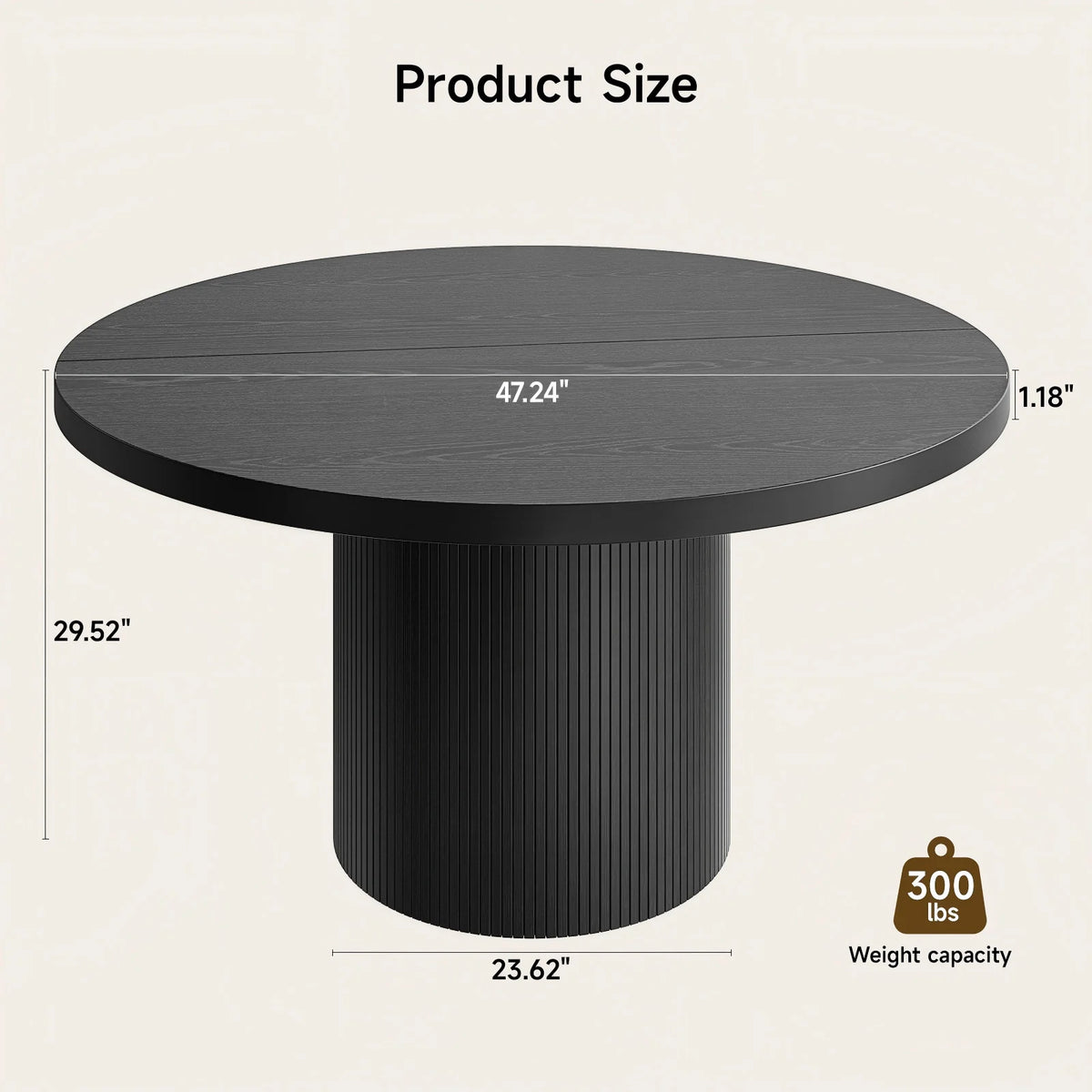 ONBRILL Modern Round Fluted Wood Dining Table for Home Furniture
