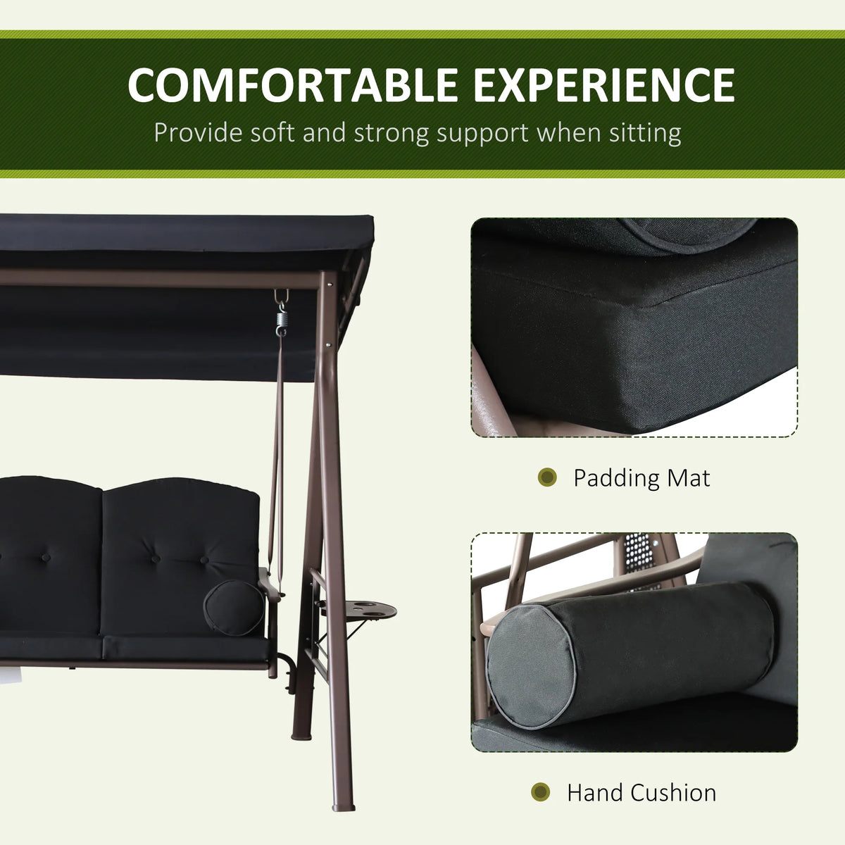 Outsunny Outdoor Canopy Cushioned Patio Glider Swing Bench