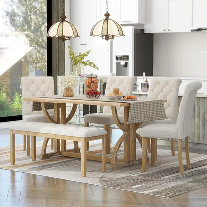 Solid Wood Kitchen Dining Room Table Set with Bench and Chairs for 6 Persons, Dining Table Set with with, Customized