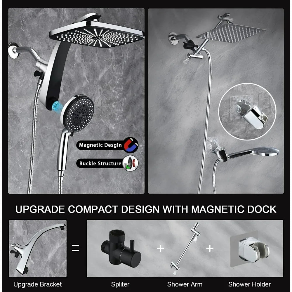 High Pressure Rain Shower Head: Upgrade Shower Heads Handheld Spray Combo with Fixed Showerhead 10 Sprays Handheld Shower Head