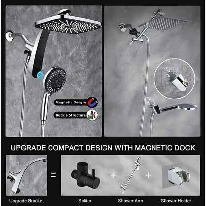 High Pressure Rain Shower Head: Upgrade Shower Heads Handheld Spray Combo with Fixed Showerhead 10 Sprays Handheld Shower Head
