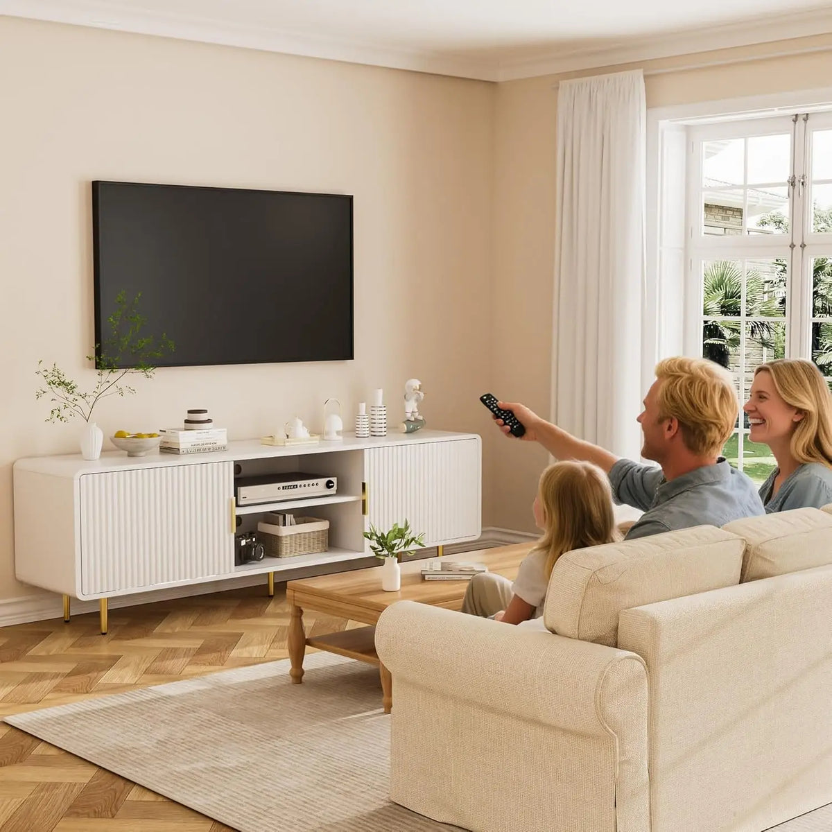 Modern Fluted TV Stand With Curved Profile Entertainment Center