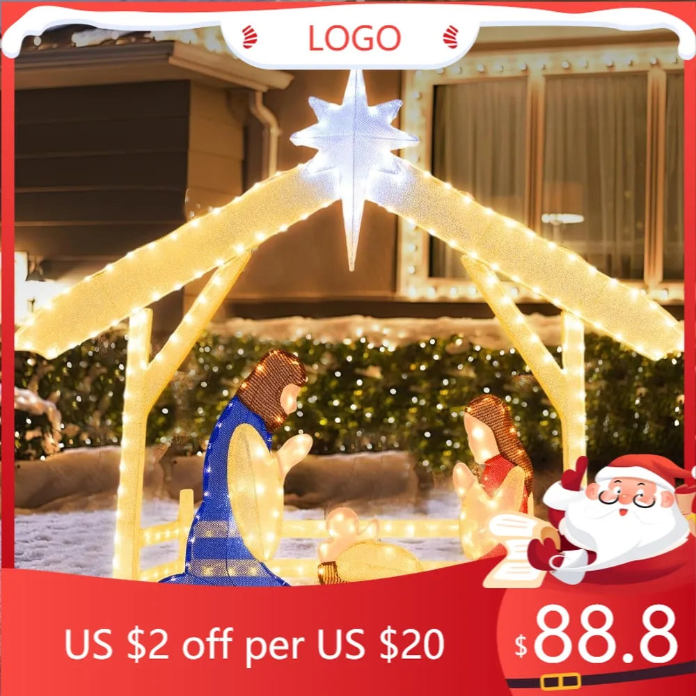 XMSJ Illuminated Nativity Scene Outdoor Prelit Holy Family Display