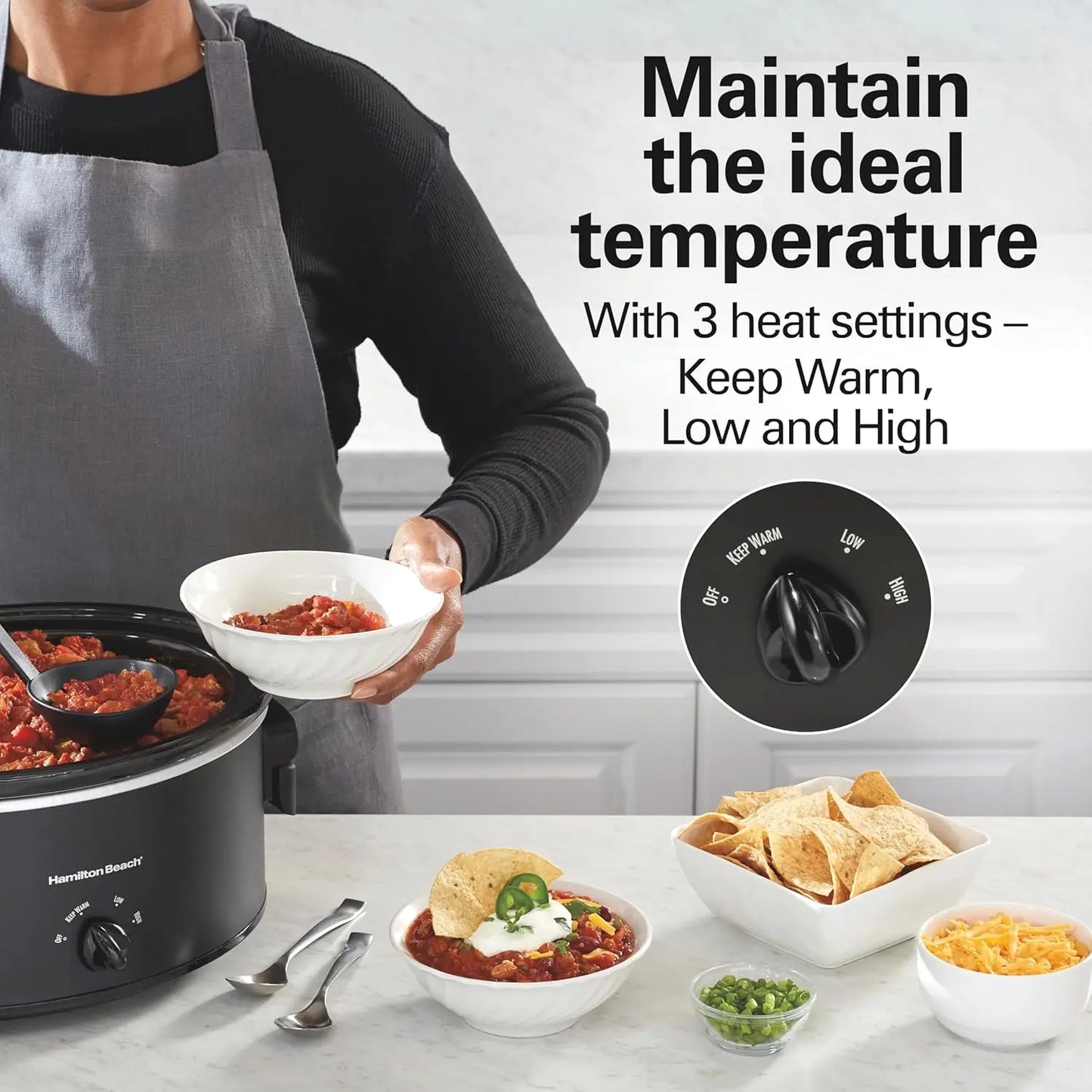 XMSJ Slow Cooker With Folding Handles 3 Heat Settings