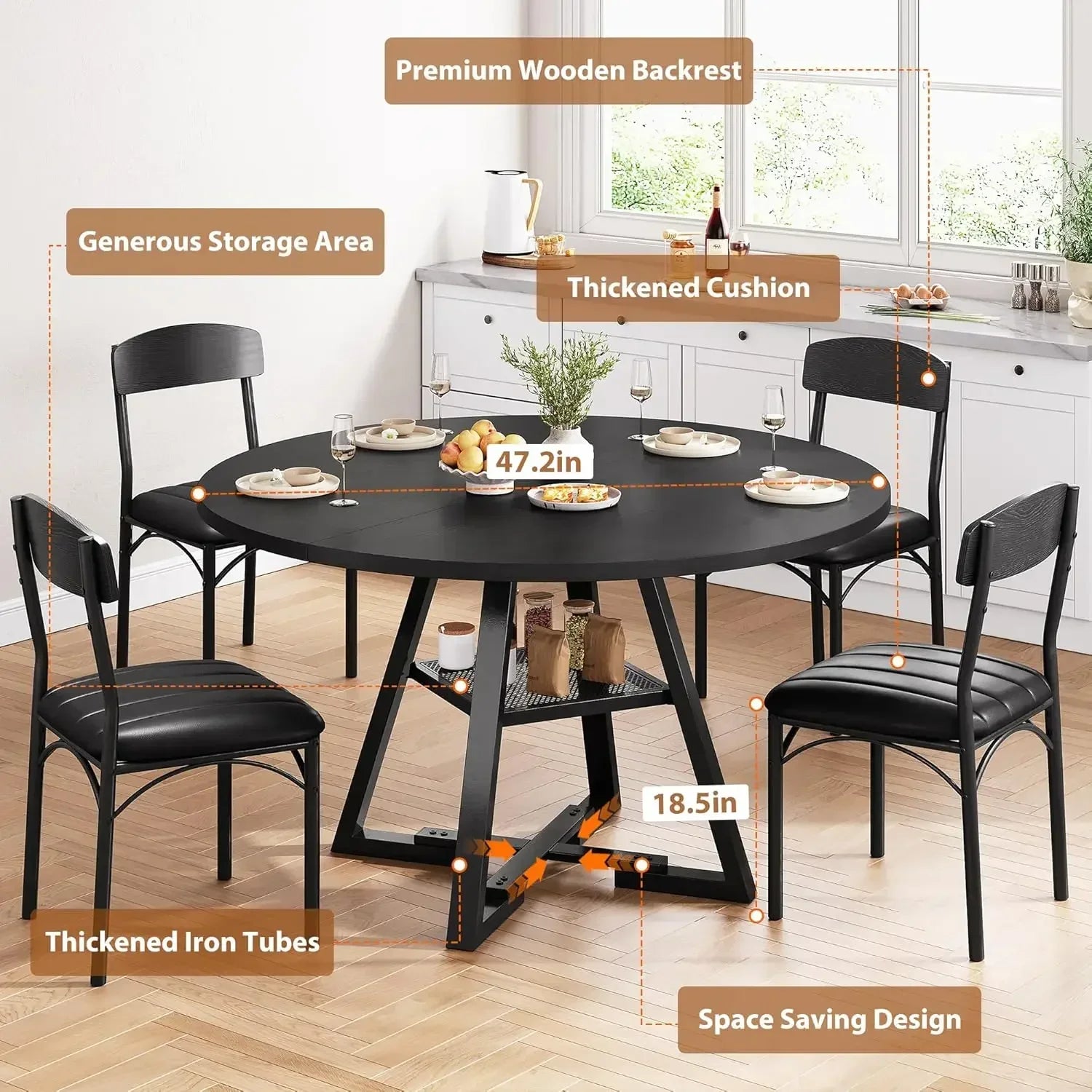 BestsellerBestsellerKitchen and Chairs for 4, Circle Table Round Pedestal Dining Room Dinner Dinette Set, Round Dining Set for 4