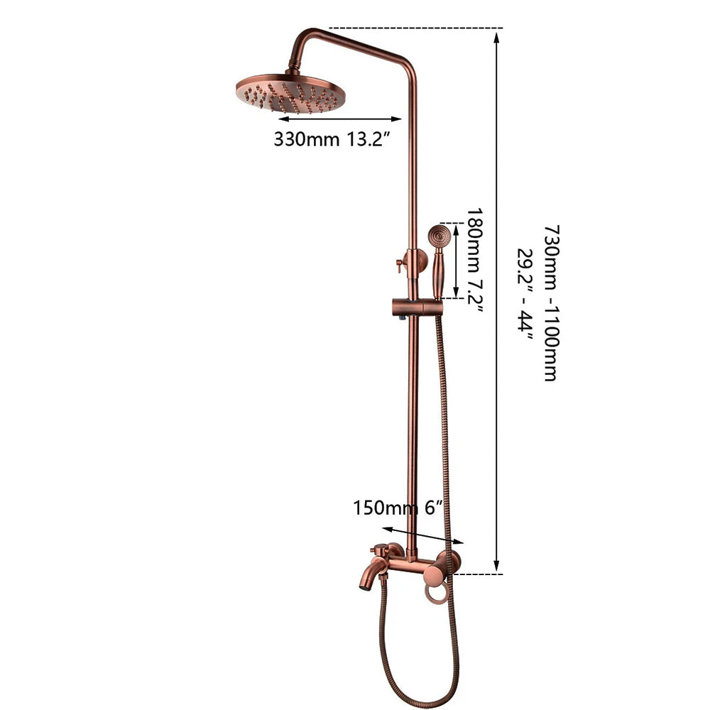 ZAPPO Antique Copper Rain Shower System Wall Mounted Shower Set with 8 inch Brass Rainfall Shower Head with Bathtub Mixer