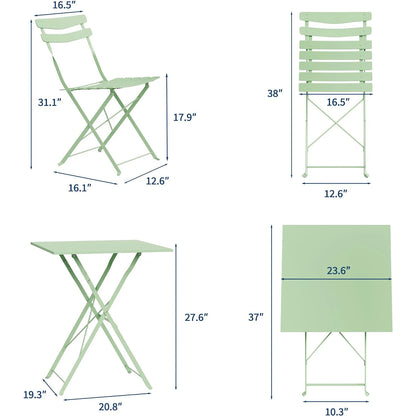 Space-Saving Collapsible Metal Bistro Set, 3-Piece Patio Table and 2 Chairs, Weather-Resistant, No Assembly, Compact for Balcony, Porch, Deck, Garden, Indoor, Outdoor
