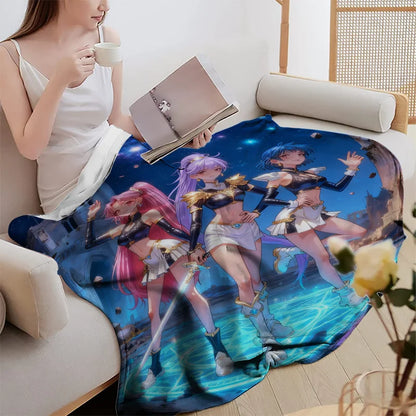 K POP Witch Hunting Group Female Warrior Anime Blanket Soft Flannel All Seasons, Lightweight Cozy for Home Travel Decor