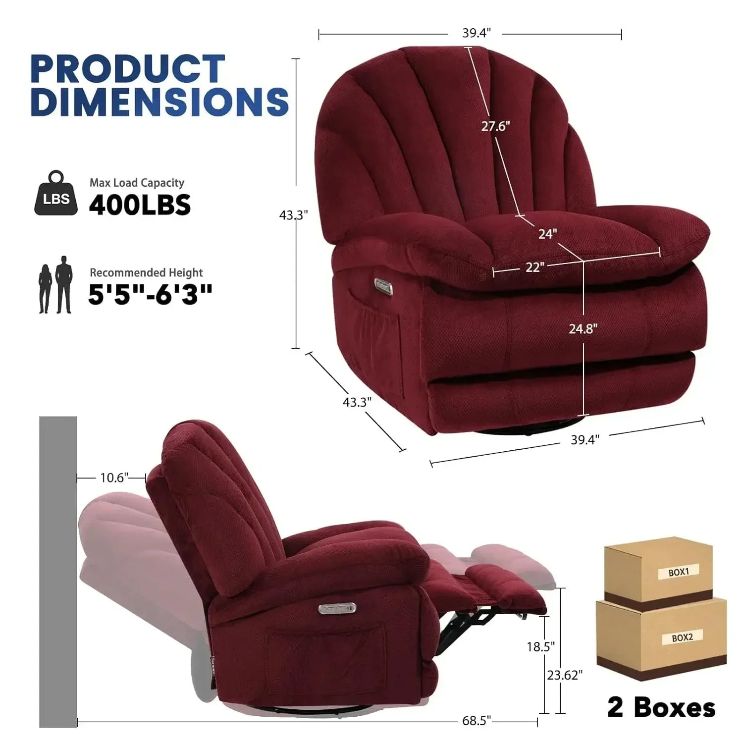Dual Motor Power Swivel Rocker Recliner Chair for Living Room, Power Adjustable Backrest and Extended Footrest,, Customized