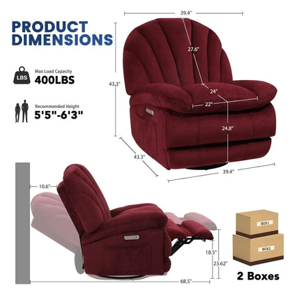 Dual Motor Power Swivel Rocker Recliner Chair for Living Room, Power Adjustable Backrest and Extended Footrest,, Customized