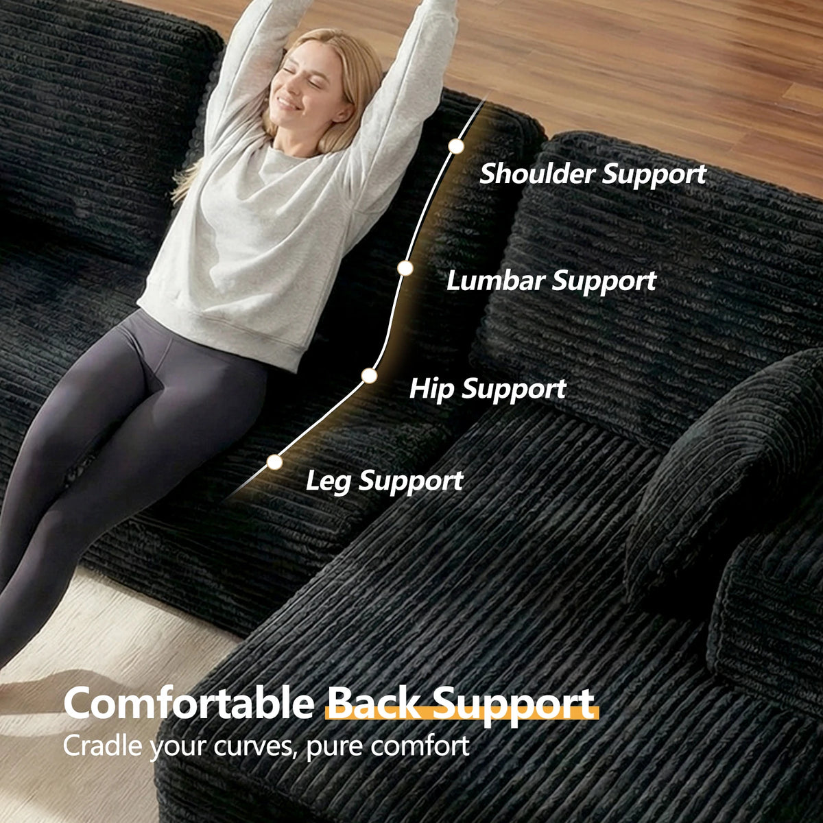 95.7"Oversized L Shaped Couch With Chaise, Minimalist Compressed Boneless Couch No Assembly Required, Modular Cloud Sectional Sofa Fo